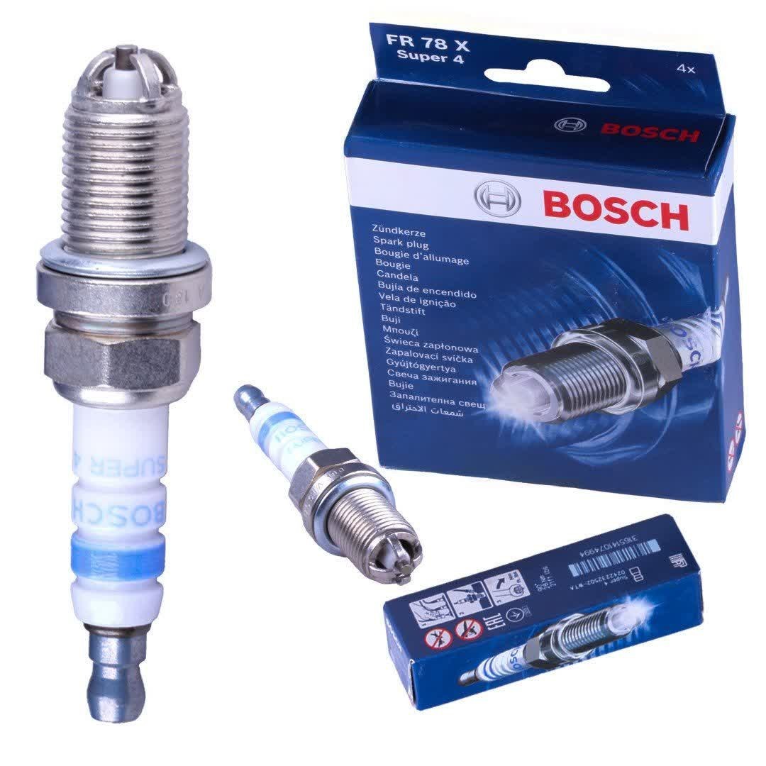 شمع BOSCH FR78X اورجینال مناسب خودروهای سازگار از جمله پژو 206، سیتروئن C3، رنو لوگان - بسته 4 عددی