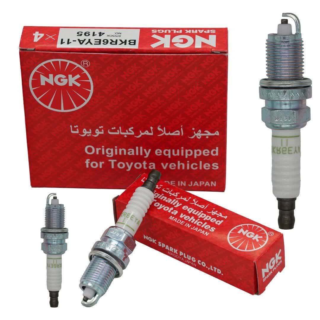 شمع NGK BKR6EYA-11 اورجینال مناسب خودروهای سازگار از جمله تویوتا کرولا، تویوتا یاریس، تویوتا کمری - بسته 4 عددی