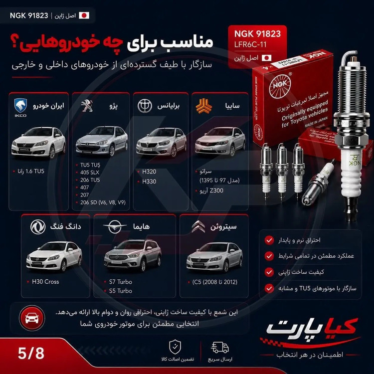 شمع NGK اورجینال ژاپن پایه بلند نیکلی کد حرارتی 6 - بسته 4 عددی