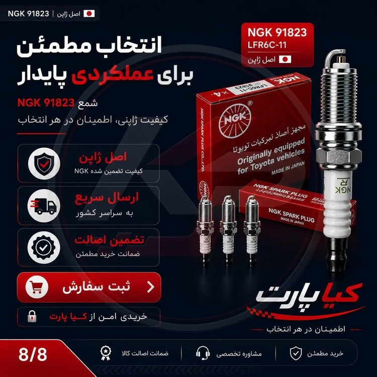 شمع NGK اورجینال ژاپن پایه بلند نیکلی کد حرارتی 6 - بسته 4 عددی
